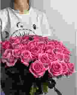 35 розовых роз Россия (70 см)