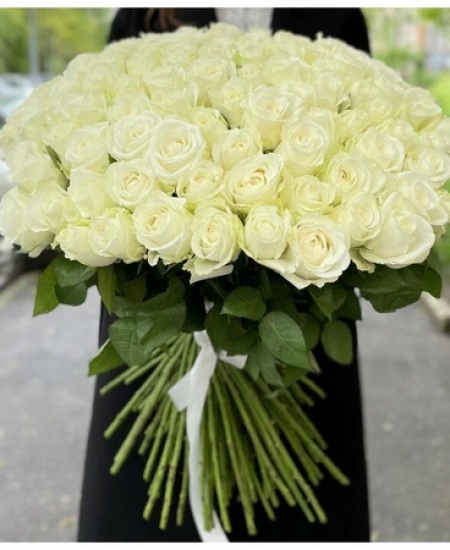 Букет из 101 белой розы 70 см