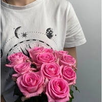 11 розовых роз Россия (70 см)