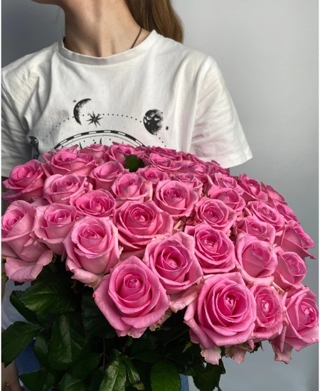 45 розовых роз Россия (70 см)