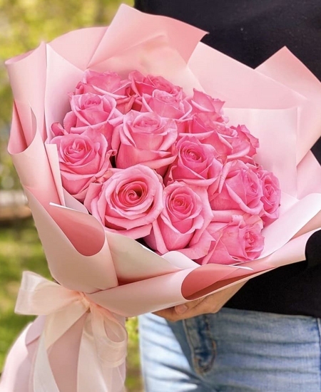 Букет 15 розовых роз 80 см
