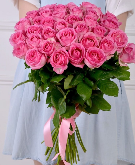 35 розовых роз 80 см