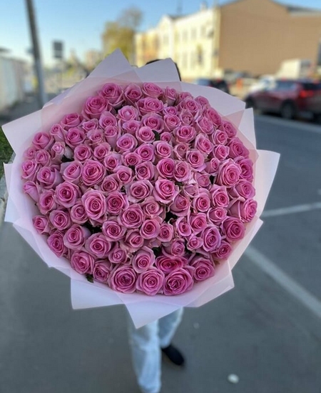Букет 101 розовая роза 80 см