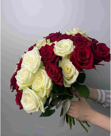 55 красно-белых роз Эквадор 40 см