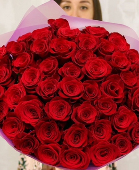 55 красных роз Эквадор 50 см