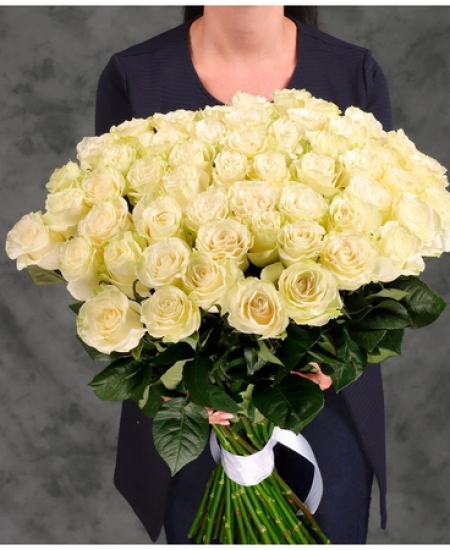 55 белых роз Эквадор 70 см