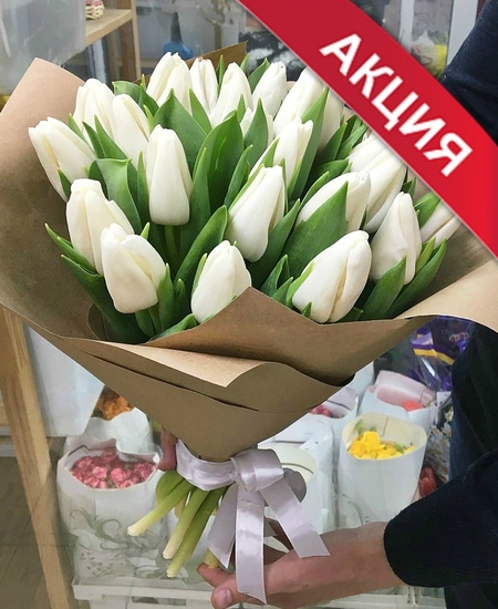 Букет 25 белых тюльпанов